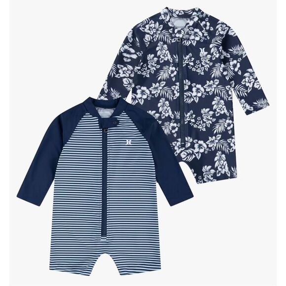 Hurley Midnight Blue Baby 2-Pack Long Sleeve Rash Guard Coveralls - Picture 1 of 5